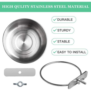 Planet Gates Parrot Feeding Cups Bird Feeder Dish Removable Stainless Steel Food Bowls with Clamp Holder for Cage for Small Animals Bird Cage