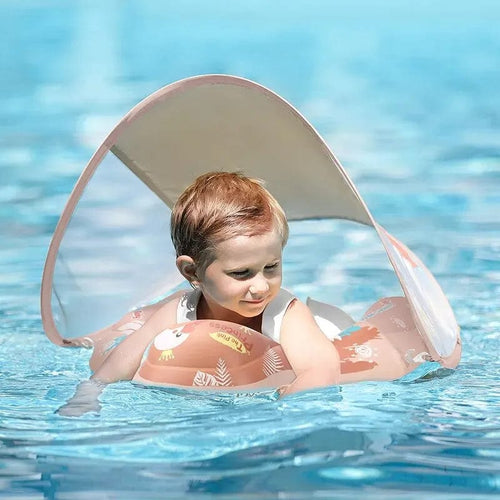 Planet Gates PB1027P-FRF-S Baby Swimming Float With Canopy Inflatable Infant Ring Kids Pool Accessories Circle Bathing Summer Toys