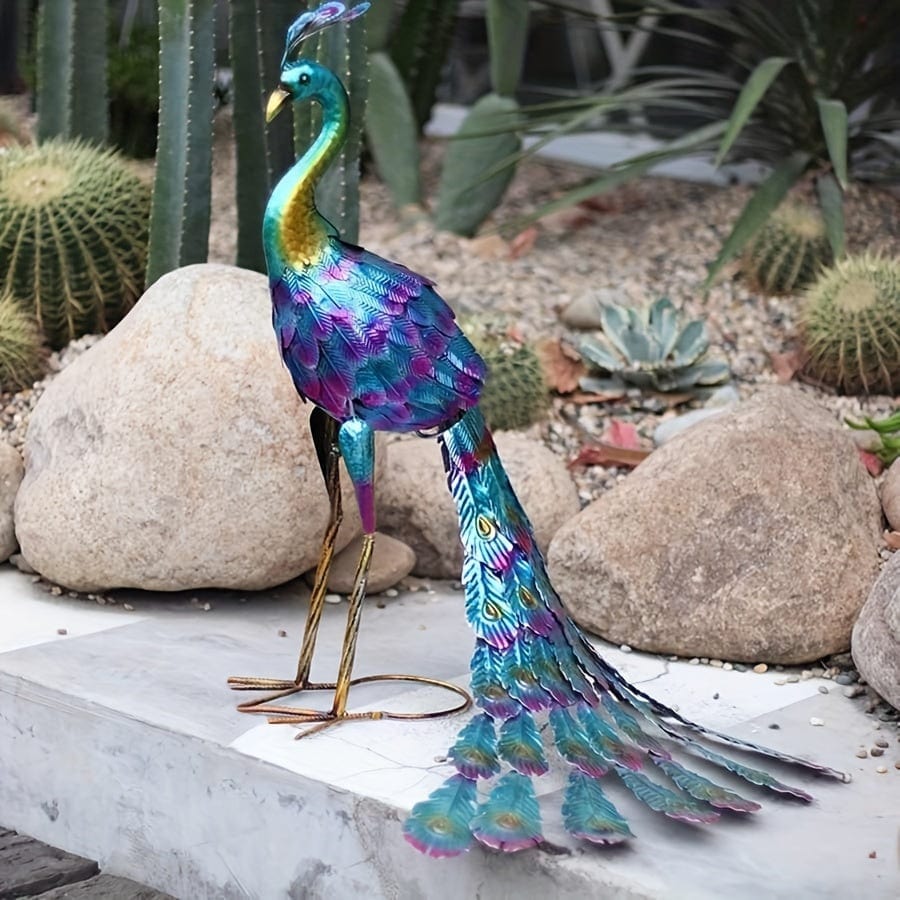 Planet Gates Peacock 1pc, Beautiful Peacock Statue, Metal Peacock Standing Statue Outdoor, Garden Decoration, Lawn Backyard Decoration, Courtyard, Party, Wedding Decoration