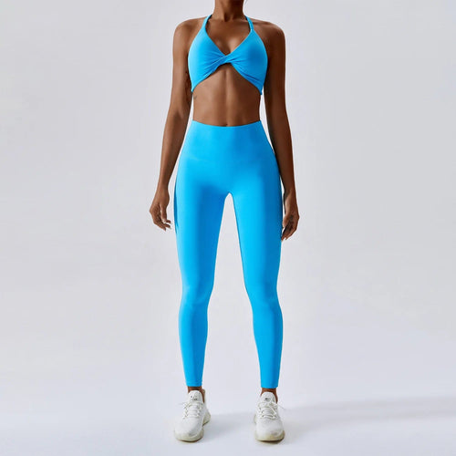 Planet Gates Peacock Blue Set-2 / M / CHINA Women's Tracksuit Seamless Yoga Set 2PCS Workout Sportswear Gym Clothing Drawstring High Waist Leggings Fitness Sports Suits