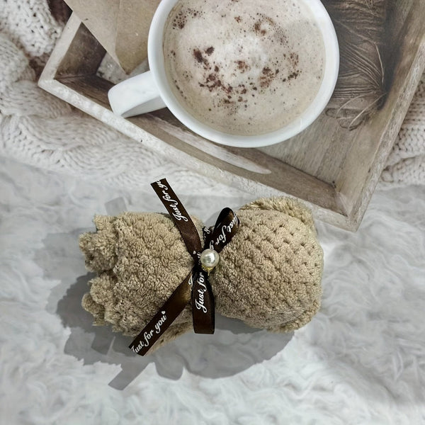 Planet Gates Pearl Bear Coffee Color / 30*30cm Pearl Bear 1pc Cute Bear Shaped Towel, Super Soft Square Towel, Coral Velvet Towel, Cute Towel Gift, Home Decor, Housewarming Gift