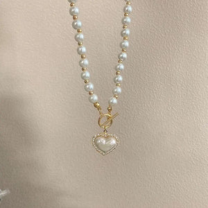 Planet Gates pearl necklace Elegant Pearl Necklace For Women Heart Pendant Necklaces Luxury Imitation Pearls Chain Necklaces Korean Jewelry Girls Gifts