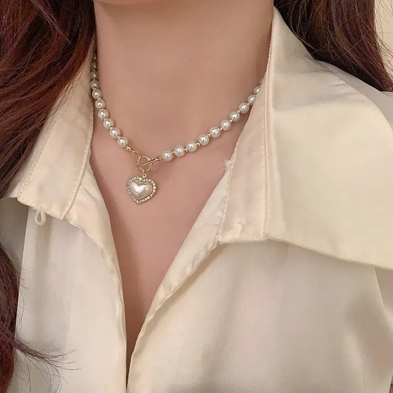 Planet Gates pearl necklace Elegant Pearl Necklace For Women Heart Pendant Necklaces Luxury Imitation Pearls Chain Necklaces Korean Jewelry Girls Gifts