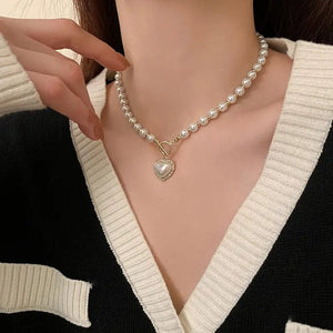 Planet Gates pearl necklace Elegant Pearl Necklace For Women Heart Pendant Necklaces Luxury Imitation Pearls Chain Necklaces Korean Jewelry Girls Gifts