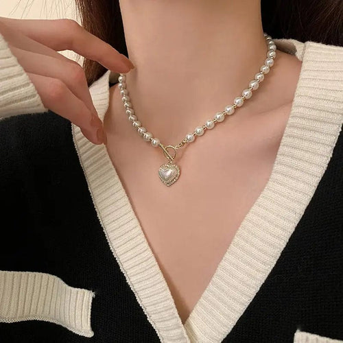 Planet Gates pearl necklace Elegant Pearl Necklace For Women Heart Pendant Necklaces Luxury Imitation Pearls Chain Necklaces Korean Jewelry Girls Gifts