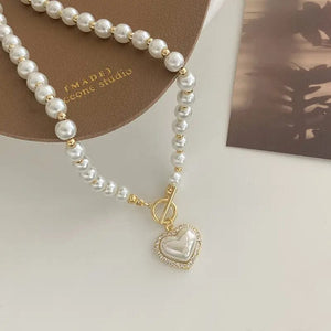 Planet Gates pearl necklace Elegant Pearl Necklace For Women Heart Pendant Necklaces Luxury Imitation Pearls Chain Necklaces Korean Jewelry Girls Gifts