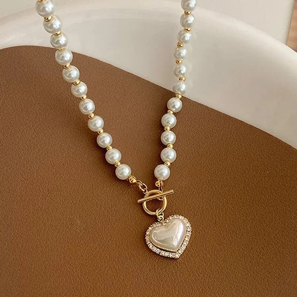 Planet Gates pearl necklace Elegant Pearl Necklace For Women Heart Pendant Necklaces Luxury Imitation Pearls Chain Necklaces Korean Jewelry Girls Gifts