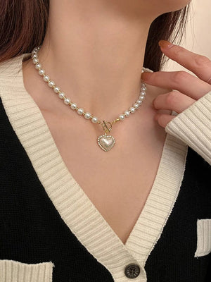 Planet Gates pearl necklace Elegant Pearl Necklace For Women Heart Pendant Necklaces Luxury Imitation Pearls Chain Necklaces Korean Jewelry Girls Gifts