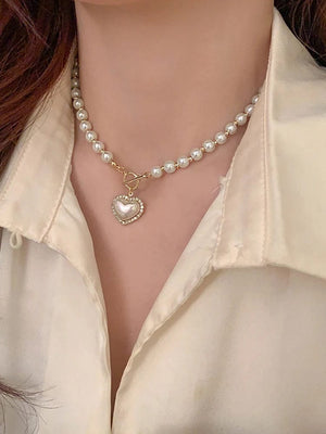 Planet Gates pearl necklace Elegant Pearl Necklace For Women Heart Pendant Necklaces Luxury Imitation Pearls Chain Necklaces Korean Jewelry Girls Gifts