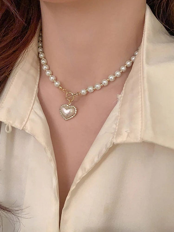 Planet Gates pearl necklace Elegant Pearl Necklace For Women Heart Pendant Necklaces Luxury Imitation Pearls Chain Necklaces Korean Jewelry Girls Gifts