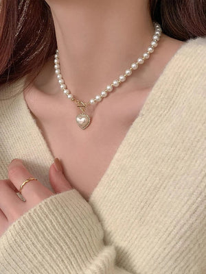 Planet Gates pearl necklace Elegant Pearl Necklace For Women Heart Pendant Necklaces Luxury Imitation Pearls Chain Necklaces Korean Jewelry Girls Gifts