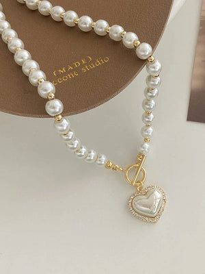 Planet Gates pearl necklace Elegant Pearl Necklace For Women Heart Pendant Necklaces Luxury Imitation Pearls Chain Necklaces Korean Jewelry Girls Gifts