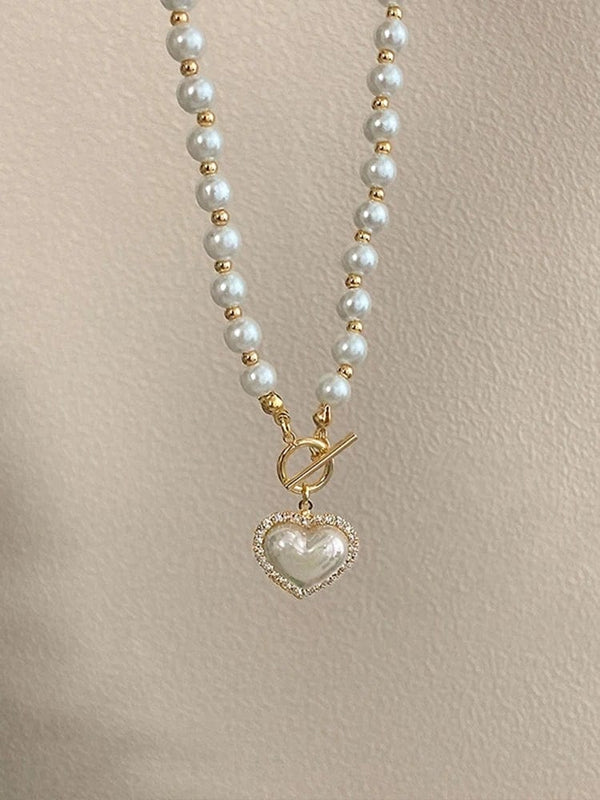 Planet Gates pearl necklace Elegant Pearl Necklace For Women Heart Pendant Necklaces Luxury Imitation Pearls Chain Necklaces Korean Jewelry Girls Gifts
