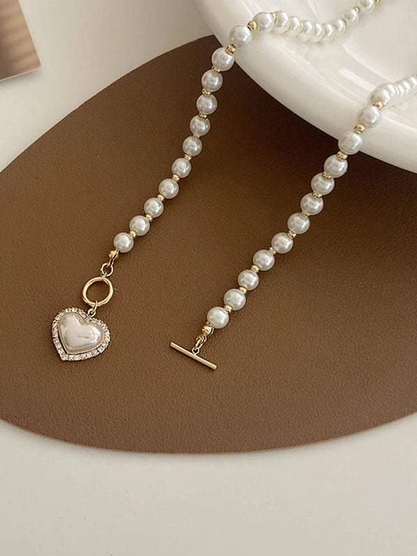 Planet Gates pearl necklace Elegant Pearl Necklace For Women Heart Pendant Necklaces Luxury Imitation Pearls Chain Necklaces Korean Jewelry Girls Gifts
