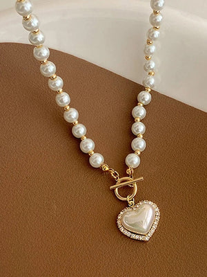 Planet Gates pearl necklace Elegant Pearl Necklace For Women Heart Pendant Necklaces Luxury Imitation Pearls Chain Necklaces Korean Jewelry Girls Gifts