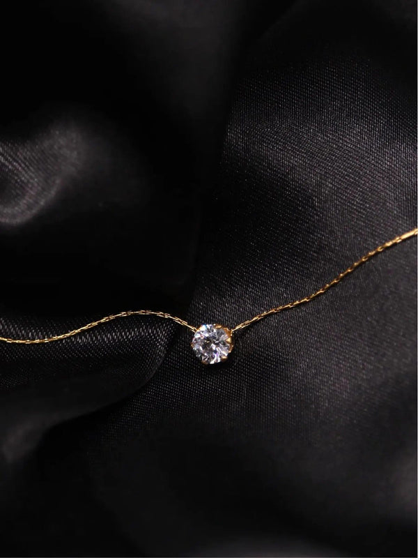 Planet Gates Peri'sbox Dainty Minimalist Solitaire Zircon Charm Necklace Anti Tarnish Stainless Steel Chain Round Clear Cz Stone Necklace New