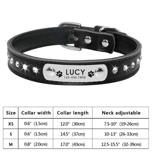 Planet Gates Personalized Dog Cat Collar Adjustable Cat Crystal Collars Anti-lost Leather Puppy Cats Necklace Bowtie Rhinestone Accessories
