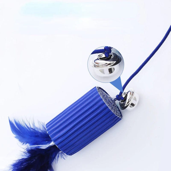 Planet Gates Pet Cat Teaser Multi Color Bird Feather Plush Cat Wooden Interactive Cat Catcher Stick Mouse Fish Cat Interactive Toys with Bell