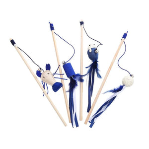 Planet Gates Pet Cat Teaser Multi Color Bird Feather Plush Cat Wooden Interactive Cat Catcher Stick Mouse Fish Cat Interactive Toys with Bell