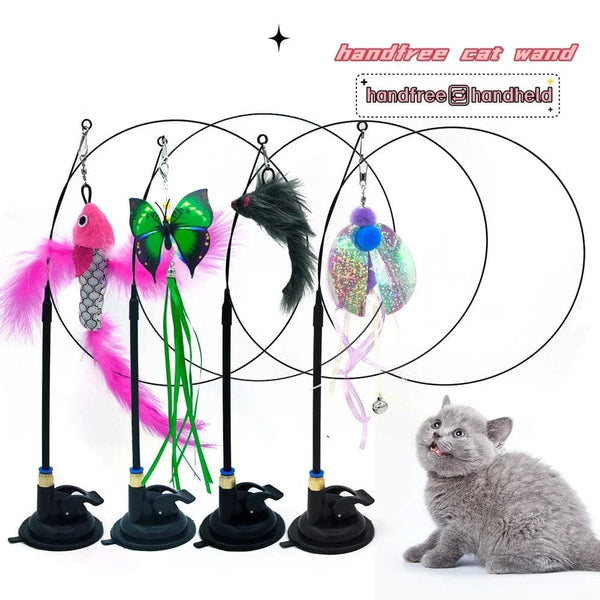Planet Gates Pet Cat Toy Cat Wand Fluffy Feather with Bell Sucker Cat Stick Toy Interactive Toys for Cats Kitten Hunting Exercise Pet Product