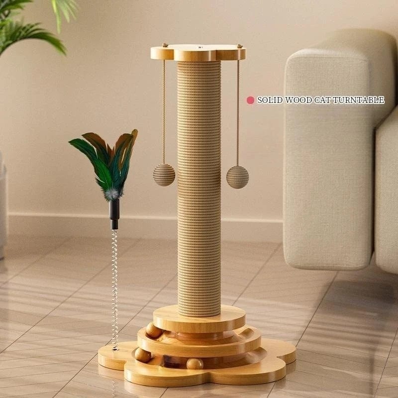 Planet Gates Pet Cat Toy Solid Wood Cat Turntable Funny Cat Stick  Balls Durable Sisal Scratching Board Cat Supplies Cat Grab Column