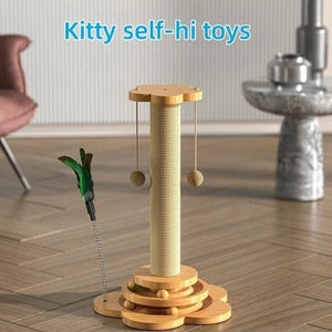 Planet Gates Pet Cat Toy Solid Wood Cat Turntable Funny Cat Stick  Balls Durable Sisal Scratching Board Cat Supplies Cat Grab Column