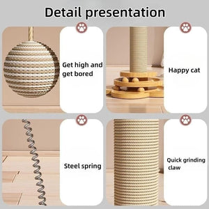 Planet Gates Pet Cat Toy Solid Wood Cat Turntable Funny Cat Stick  Balls Durable Sisal Scratching Board Cat Supplies Cat Grab Column