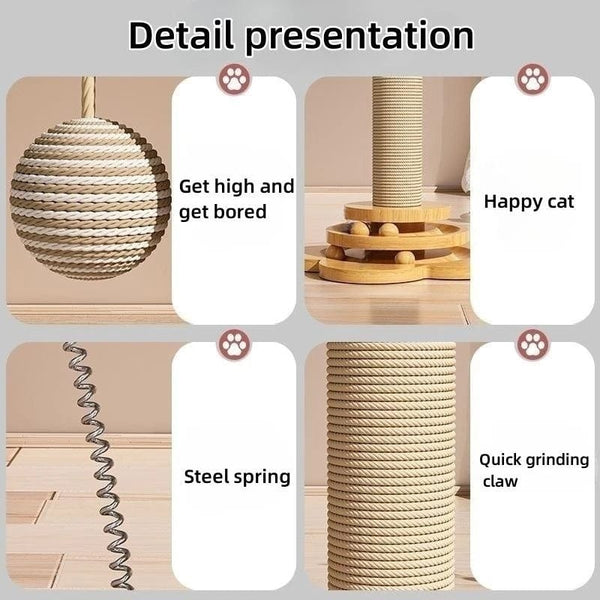 Planet Gates Pet Cat Toy Solid Wood Cat Turntable Funny Cat Stick  Balls Durable Sisal Scratching Board Cat Supplies Cat Grab Column