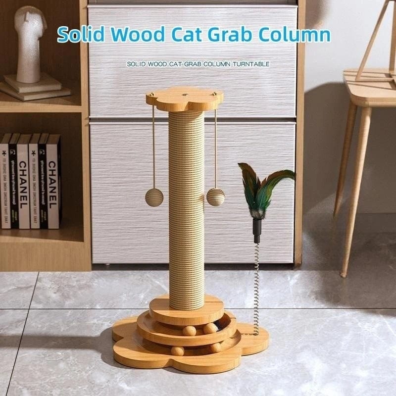 Planet Gates Pet Cat Toy Solid Wood Cat Turntable Funny Cat Stick  Balls Durable Sisal Scratching Board Cat Supplies Cat Grab Column