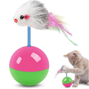 Planet Gates Pet Cat Toys Durable Colorful Feather Mimi Favorite Fur Mouse Tumbler Kitten Cat Toys Play Balls for Catch Cats Supplies 2PCS