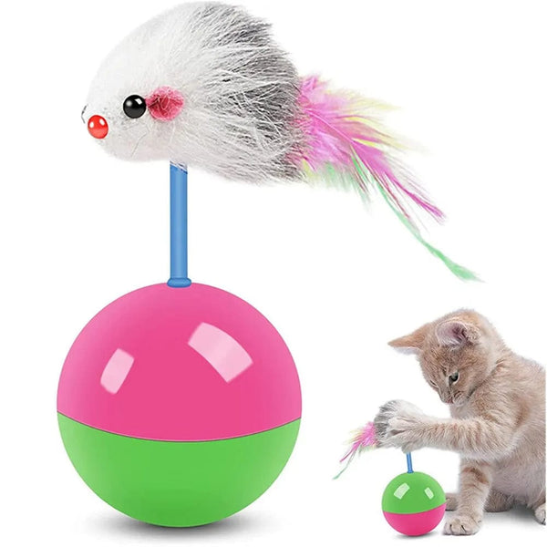 Planet Gates Pet Cat Toys Durable Colorful Feather Mimi Favorite Fur Mouse Tumbler Kitten Cat Toys Play Balls for Catch Cats Supplies 2PCS