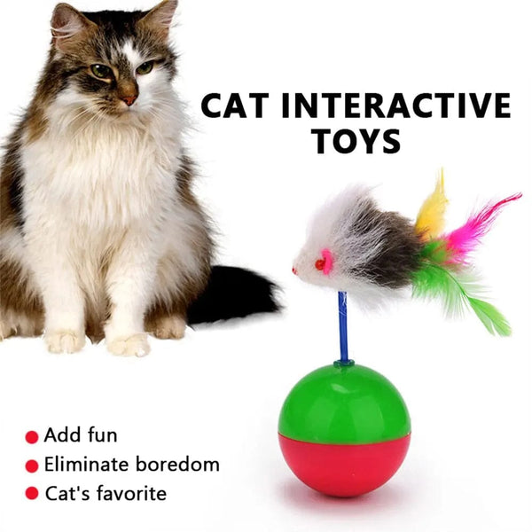 Planet Gates Pet Cat Toys Durable Colorful Feather Mimi Favorite Fur Mouse Tumbler Kitten Cat Toys Play Balls for Catch Cats Supplies 2PCS