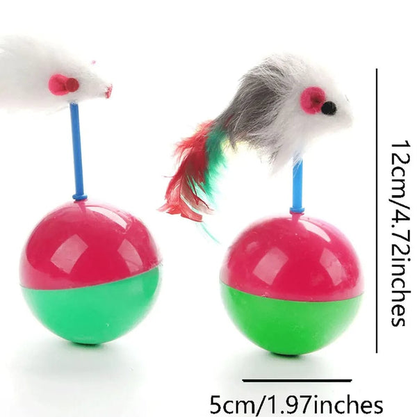 Planet Gates Pet Cat Toys Durable Colorful Feather Mimi Favorite Fur Mouse Tumbler Kitten Cat Toys Play Balls for Catch Cats Supplies 2PCS
