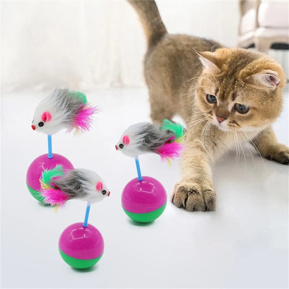 Planet Gates Pet Cat Toys Durable Colorful Feather Mimi Favorite Fur Mouse Tumbler Kitten Cat Toys Play Balls for Catch Cats Supplies 2PCS