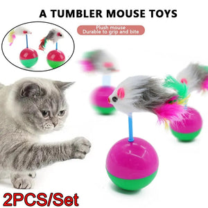 Planet Gates Pet Cat Toys Durable Colorful Feather Mimi Favorite Fur Mouse Tumbler Kitten Cat Toys Play Balls for Catch Cats Supplies 2PCS
