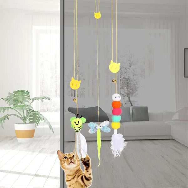 Planet Gates Pet Cat Toys Elasticity Retractable Hanging Door Type Interactive Toy for Kitten Mouse Catnip Scratch Rope Toy Pet Supplies Gift