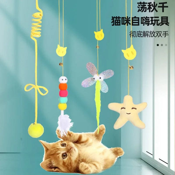 Planet Gates Pet Cat Toys Elasticity Retractable Hanging Door Type Interactive Toy for Kitten Mouse Catnip Scratch Rope Toy Pet Supplies Gift
