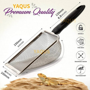 Planet Gates Pet Cleaning Tools Stainless Steel Feces Shovel Net Cat Litter Shovel Reptiles Lizard Sand Shovel Mesh Screen Fecal Spoon