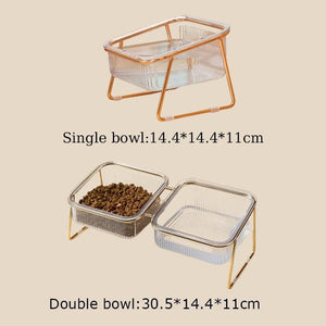 Planet Gates Pet Double Bowl Transparent High Foot Cat Bowl Drink water Cat Food With Golden Stand Raised Water Feeder Dog Bowl Supplies