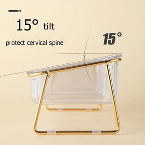 Planet Gates Pet Double Bowl Transparent High Foot Cat Bowl Drink water Cat Food With Golden Stand Raised Water Feeder Dog Bowl Supplies