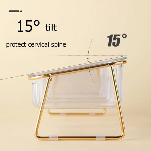 Planet Gates Pet Double Bowl Transparent High Foot Cat Bowl Drink water Cat Food With Golden Stand Raised Water Feeder Dog Bowl Supplies
