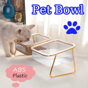 Planet Gates Pet Double Bowl Transparent High Foot Cat Bowl Drink water Cat Food With Golden Stand Raised Water Feeder Dog Bowl Supplies