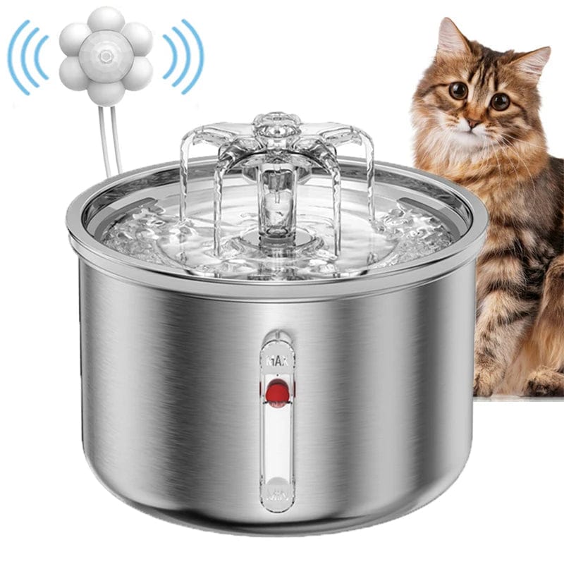 Planet Gates Pet Stainless Steel Intelligent Induction Fountain Flower Cat Water Dispenser, Visual Water Level Automatic Cat Water dispenser