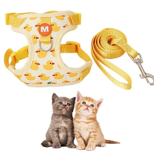 Planet Gates Pet Vest Vest With Leash Cartoon Yellow Duck Walk-in Adjustable Buckle Small Dog Puppy Cat Harness Pet Supplies