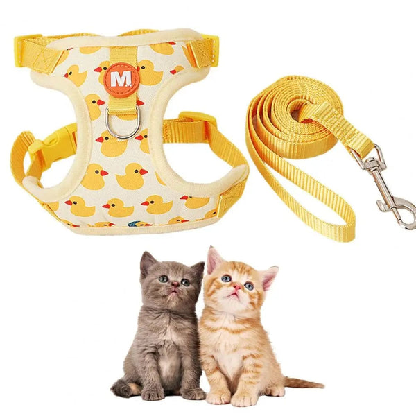 Planet Gates Pet Vest Vest With Leash Cartoon Yellow Duck Walk-in Adjustable Buckle Small Dog Puppy Cat Harness Pet Supplies