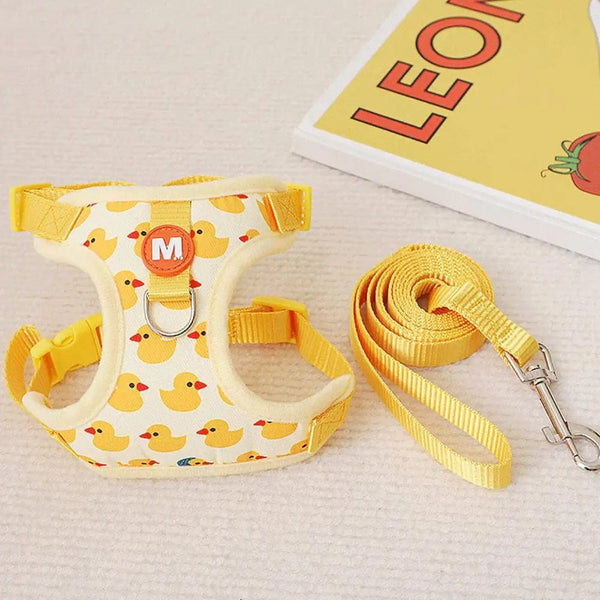 Planet Gates Pet Vest Vest With Leash Cartoon Yellow Duck Walk-in Adjustable Buckle Small Dog Puppy Cat Harness Pet Supplies