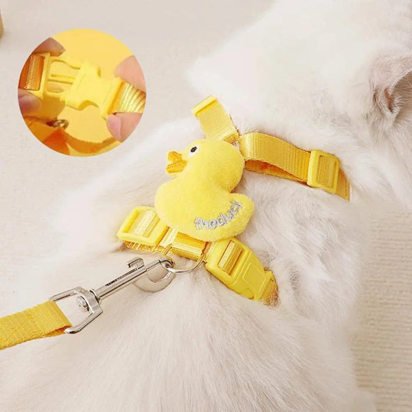 Planet Gates Pet Vest Vest With Leash Cartoon Yellow Duck Walk-in Adjustable Buckle Small Dog Puppy Cat Harness Pet Supplies