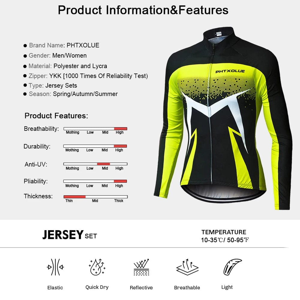 Planet Gates Phtxolue Breathable Long Sleeve Cycling Set Mountain Bike Clothing Autumn Bicycle Jerseys Clothes Maillot Ropa Ciclismo