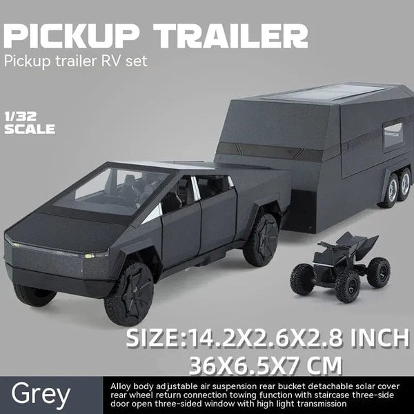 Planet Gates Pickup RV Gray 1:32 Toy Trucks for Boys Cybertruck Model Silver Pickup Truck Diecast Metal Toy Cars with Sound and Light for Kids Age 3 Year