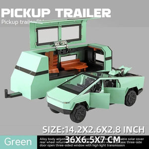 Planet Gates Pickup RV Green 1:32 Toy Trucks for Boys Cybertruck Model Silver Pickup Truck Diecast Metal Toy Cars with Sound and Light for Kids Age 3 Year
